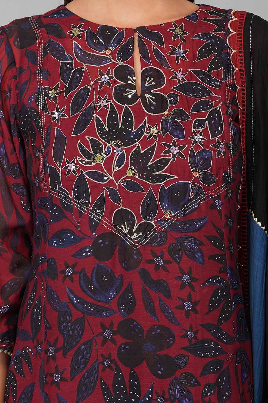 Flower Print A-Line Kurta Set
