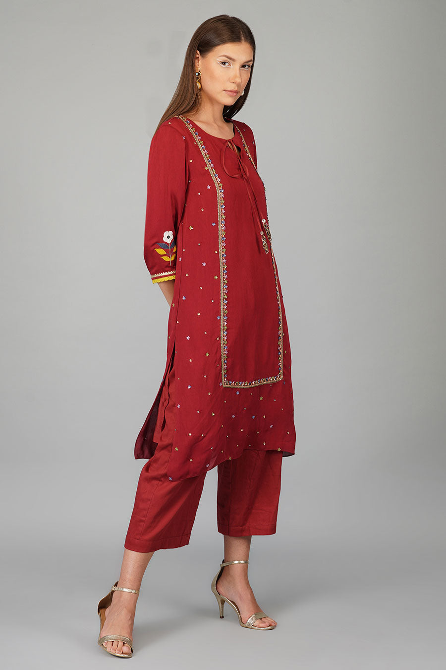 Maroon Flower Sequin Kurta Set