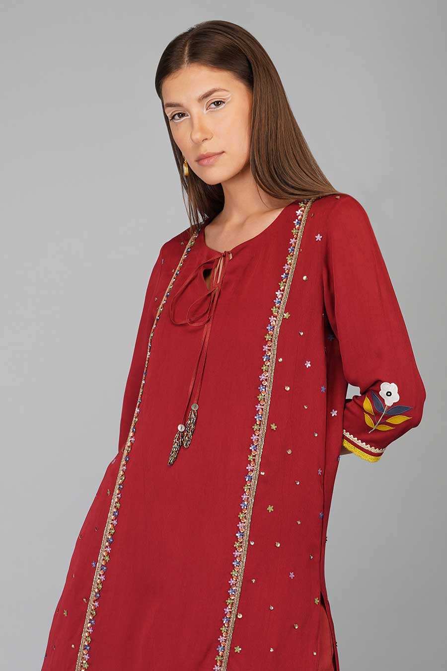 Maroon Flower Sequin Kurta Set