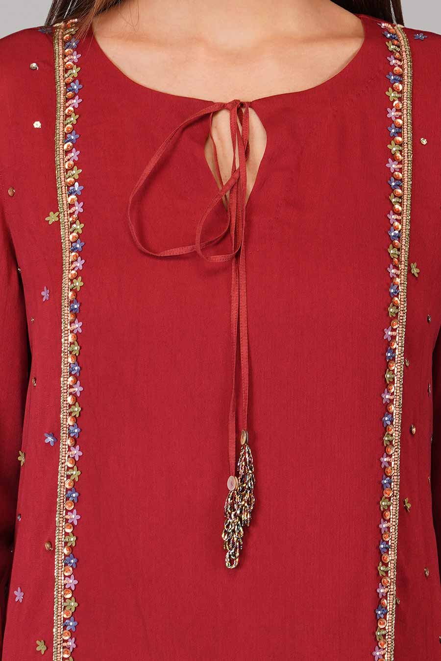 Maroon Flower Sequin Kurta Set