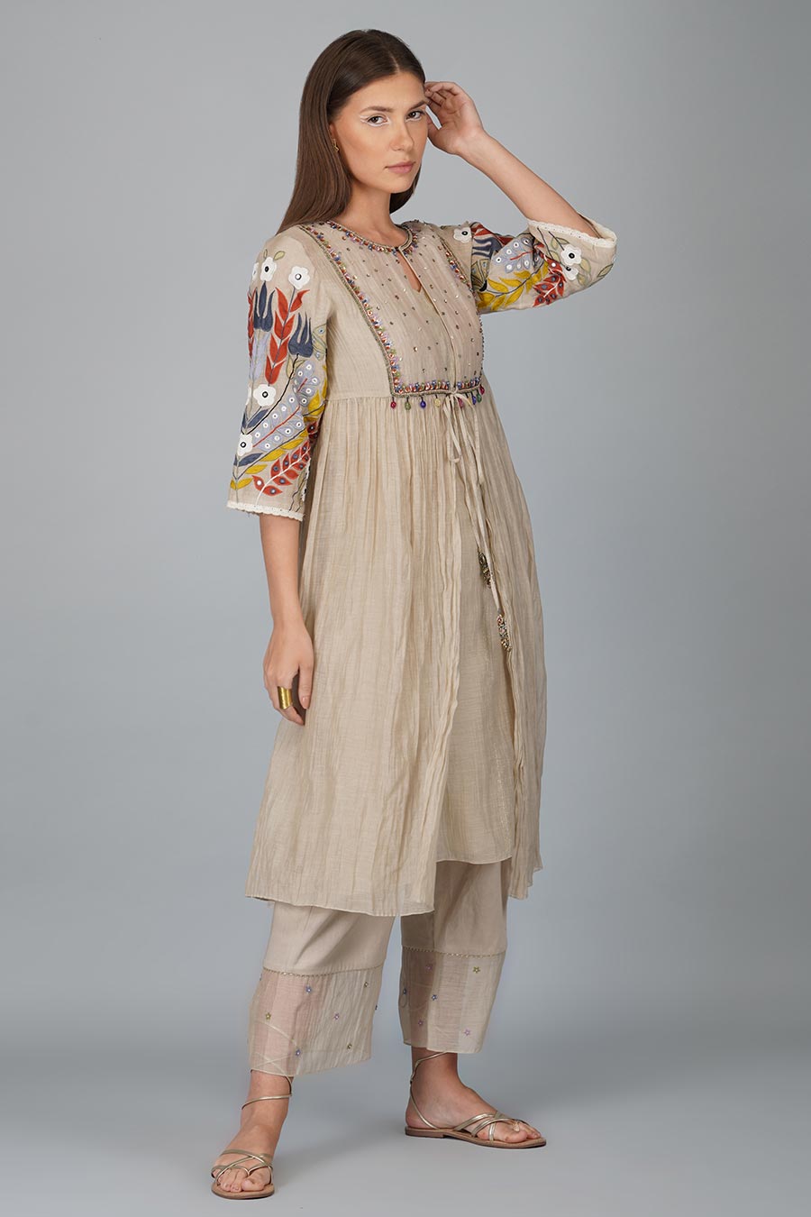 Layered Applique Sleeves Kurta Set