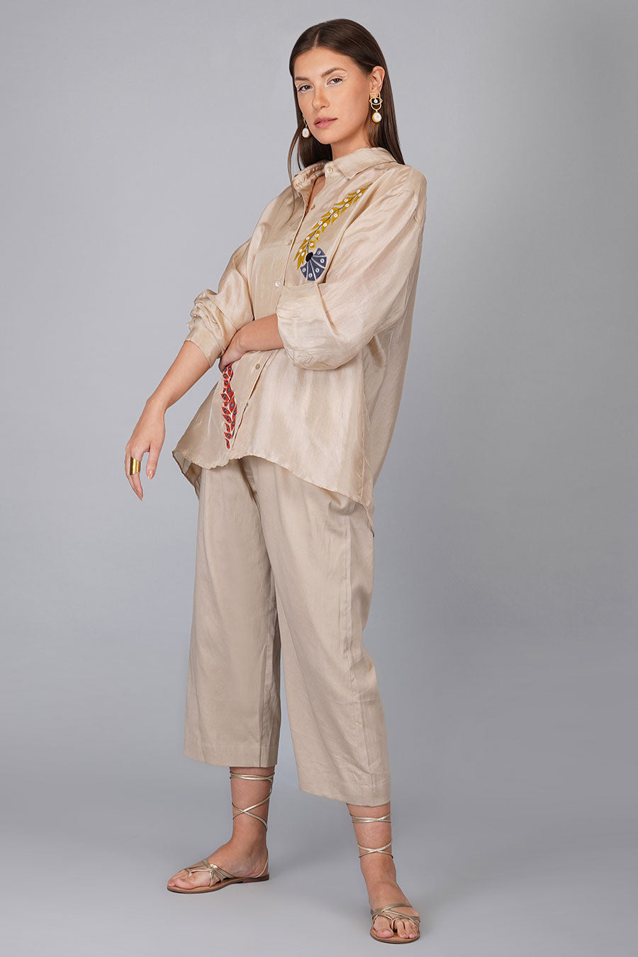 Beige Shirt With Applique Flower