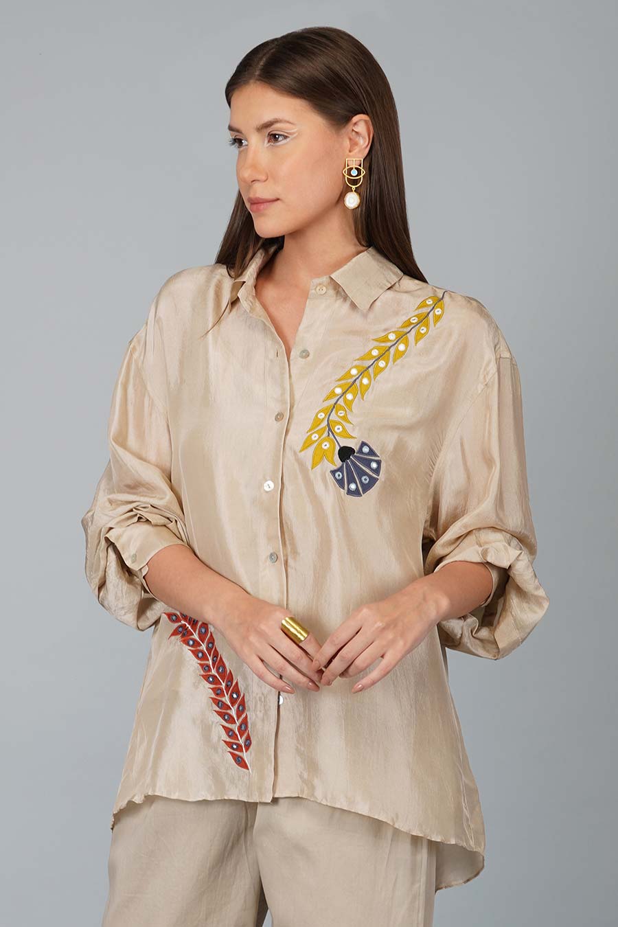 Beige Shirt With Applique Flower