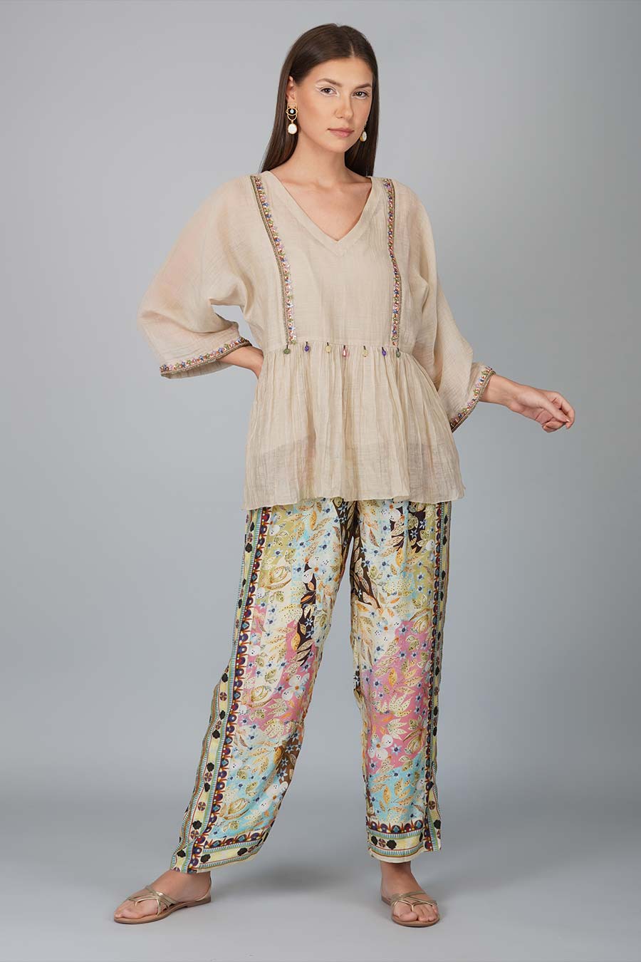 Melange Print Pants With Oversized Top