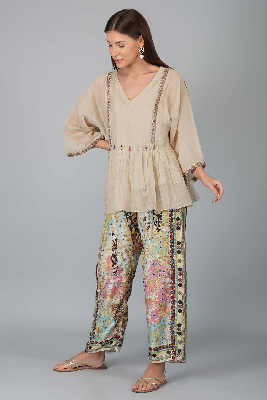 Melange Print Pants With Oversized Top