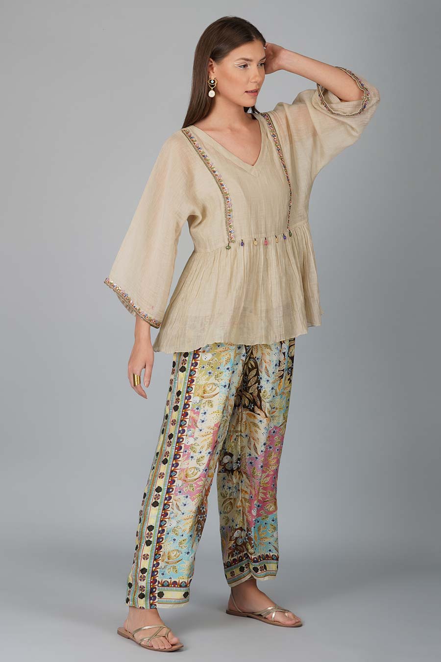 Melange Print Pants With Oversized Top