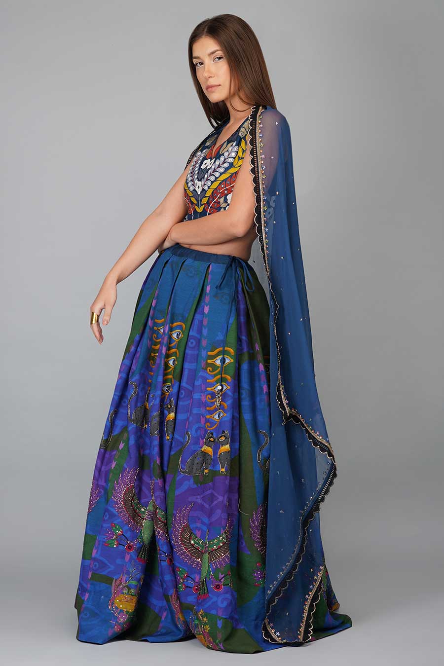 Blue Printed Lehenga Set