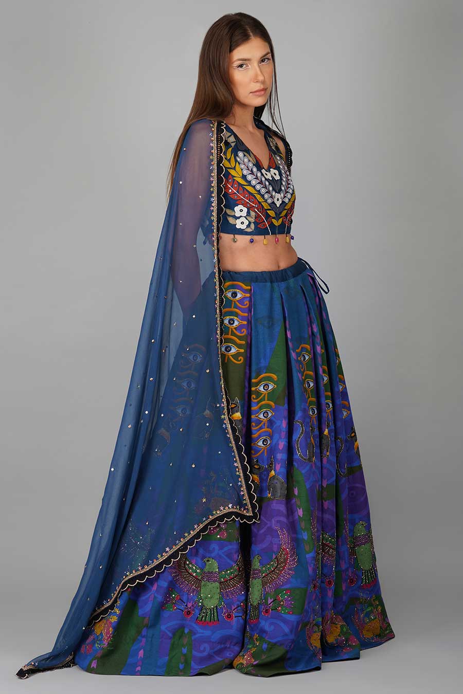 Blue Printed Lehenga Set