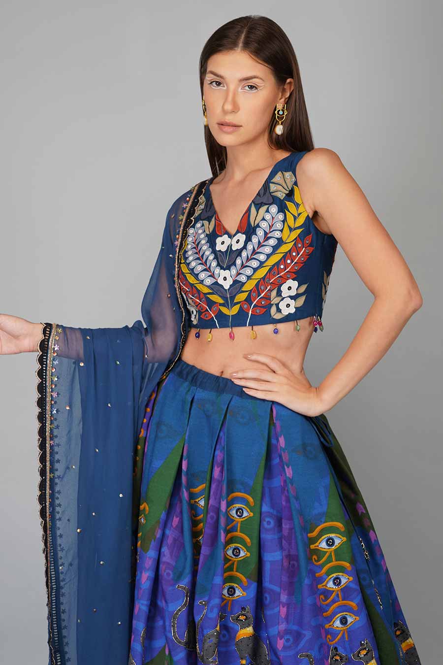 Blue Printed Lehenga Set