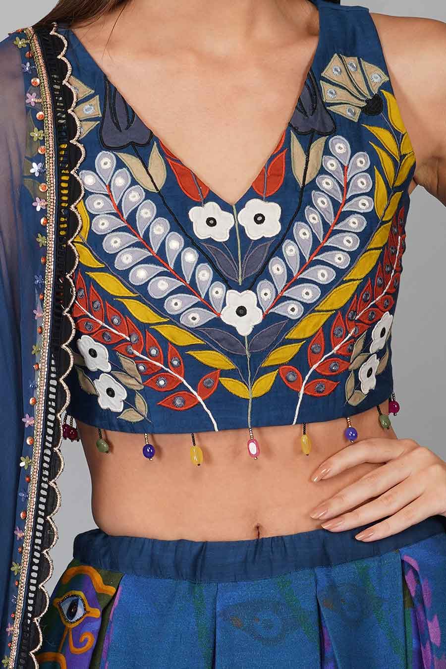 Blue Printed Lehenga Set