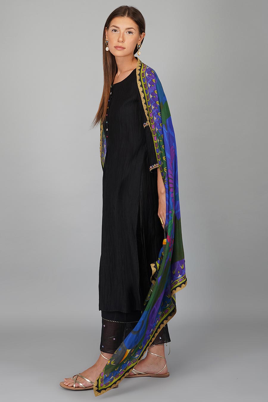 Black Printed Dupatta And Kurta Set