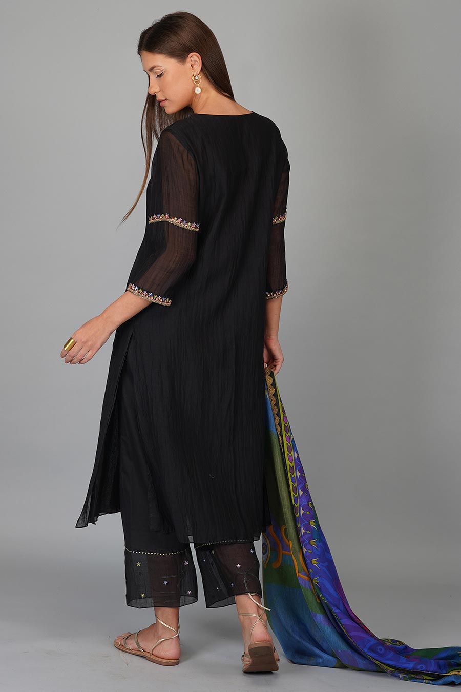 Black Printed Dupatta And Kurta Set