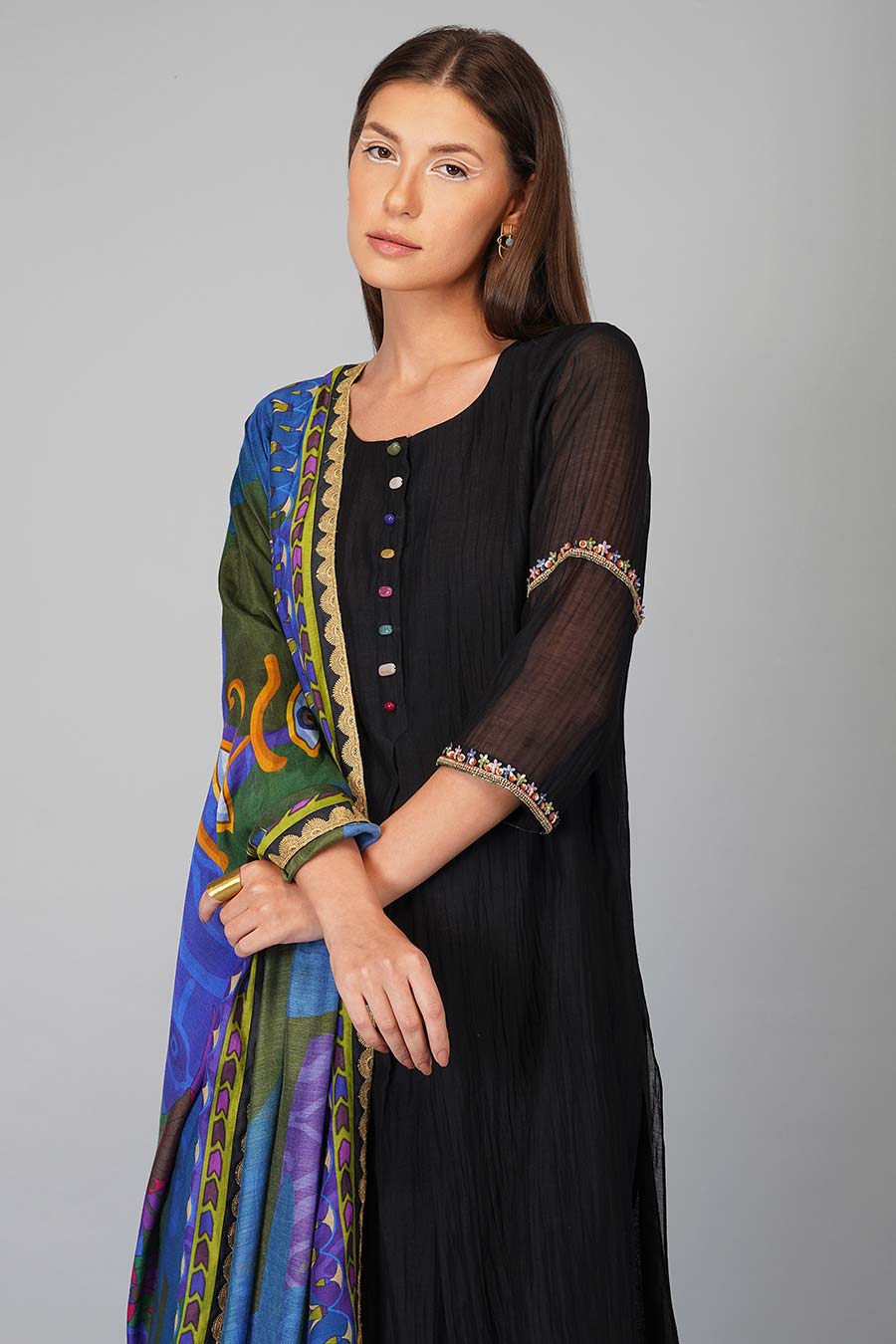 Black Printed Dupatta And Kurta Set