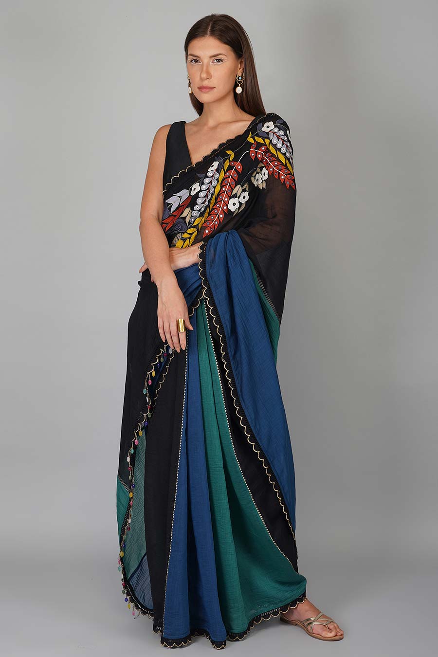 Multicolor Applique Work Saree