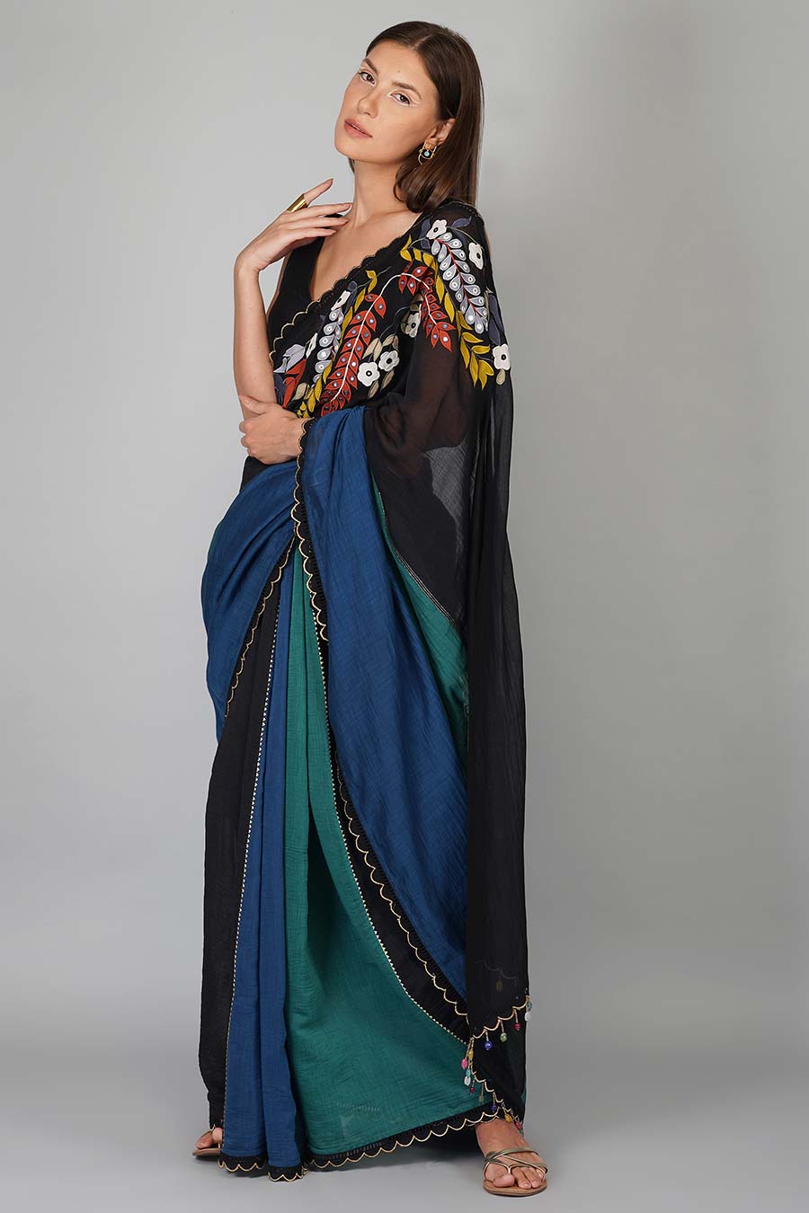 Multicolor Applique Work Saree