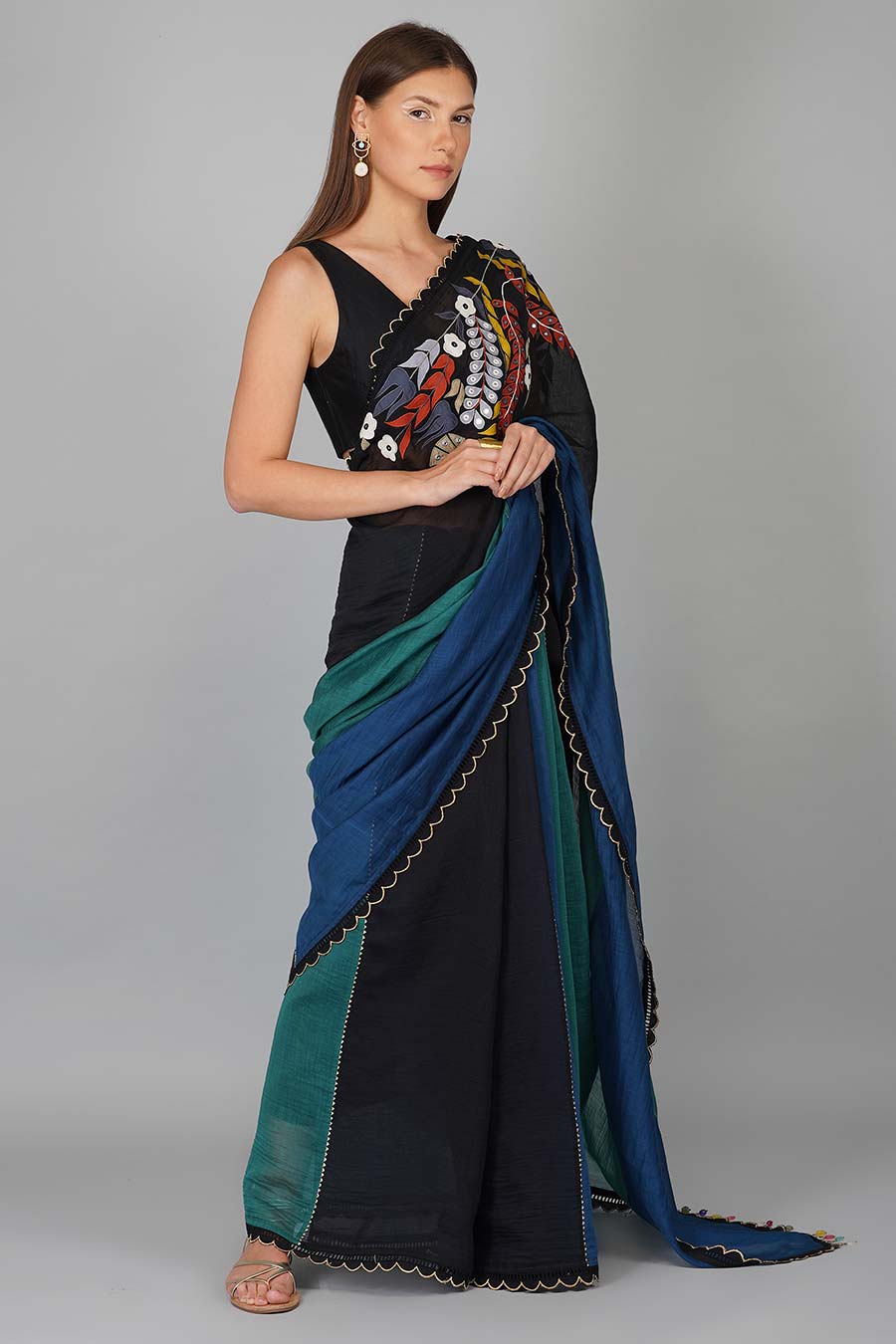 Multicolor Applique Work Saree