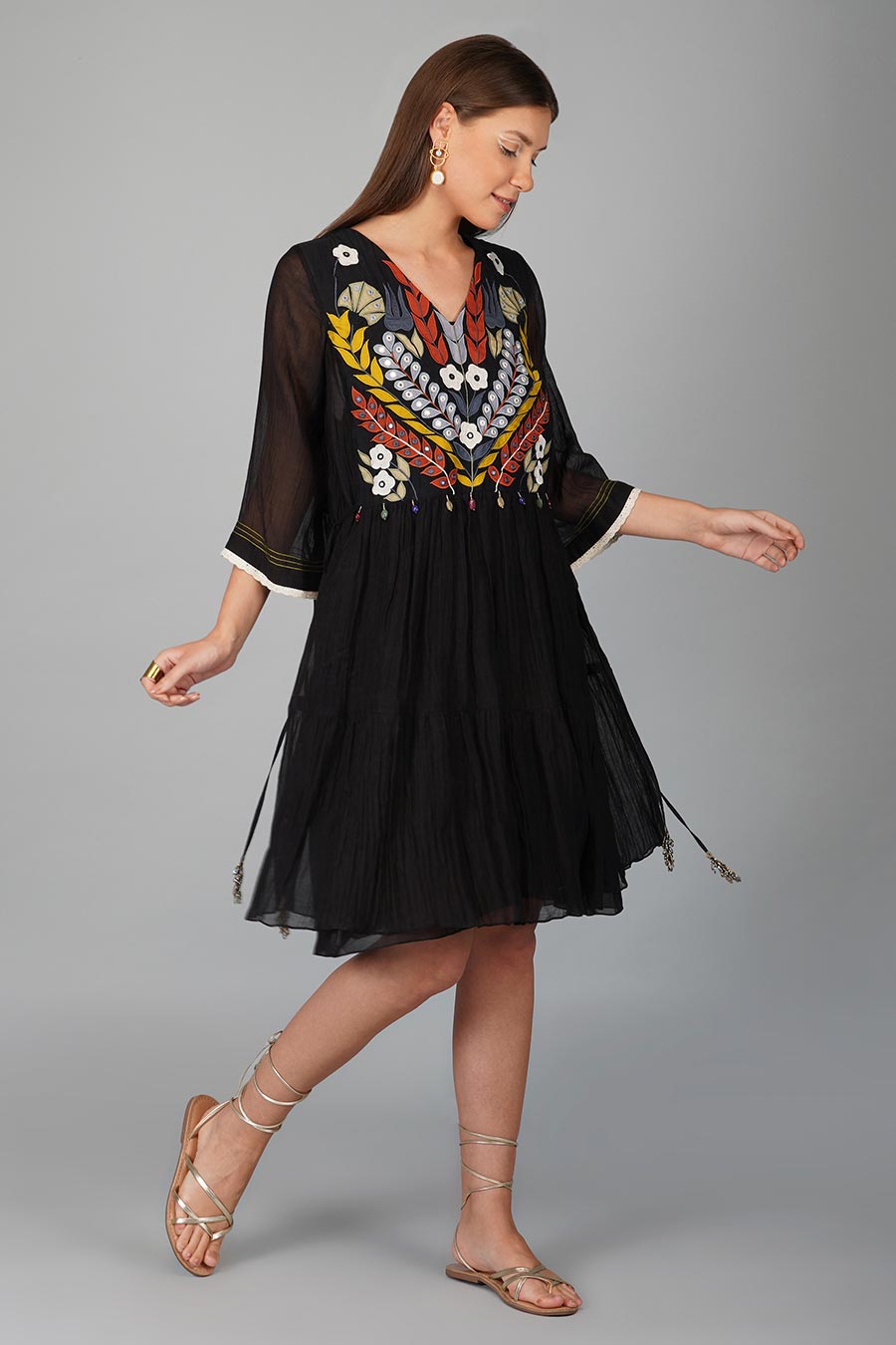 Tiered Applique Yoke Dress