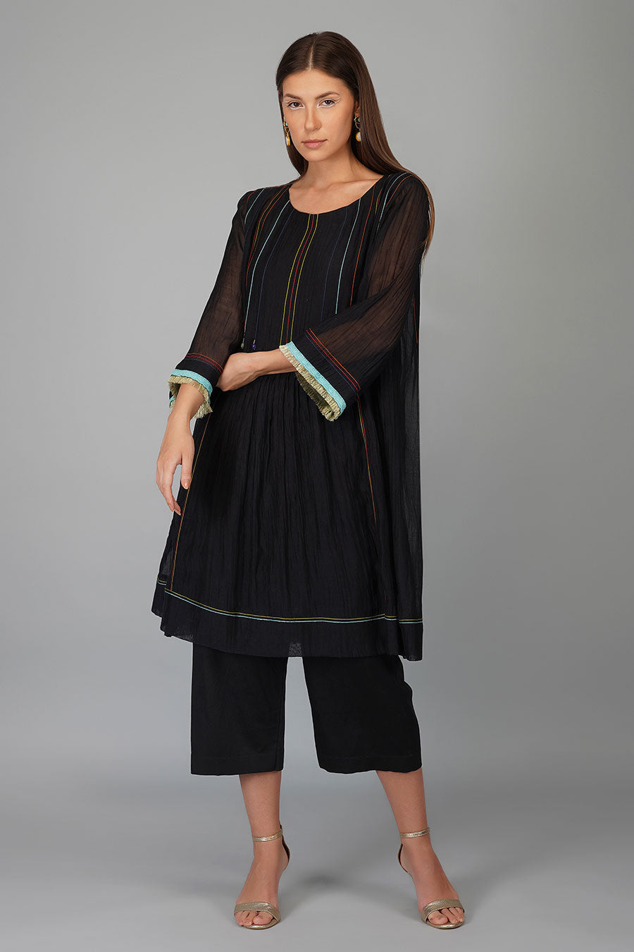 Black Pleated Kurta Set