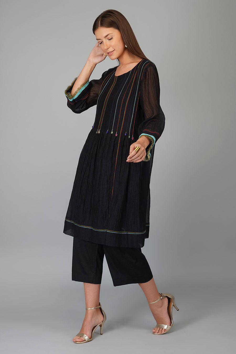 Black Pleated Kurta Set