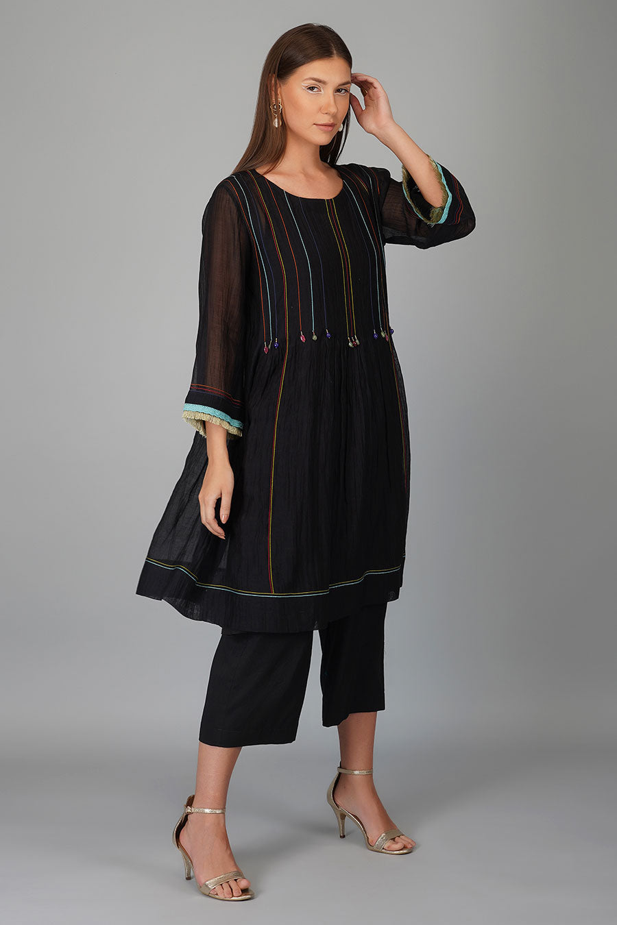 Black Pleated Kurta Set