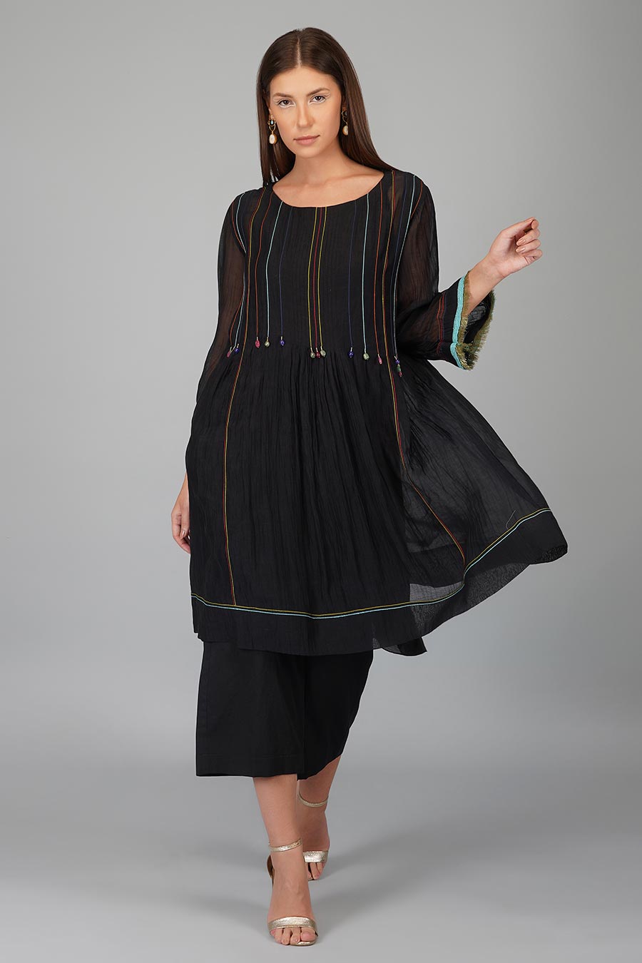 Black Pleated Kurta Set