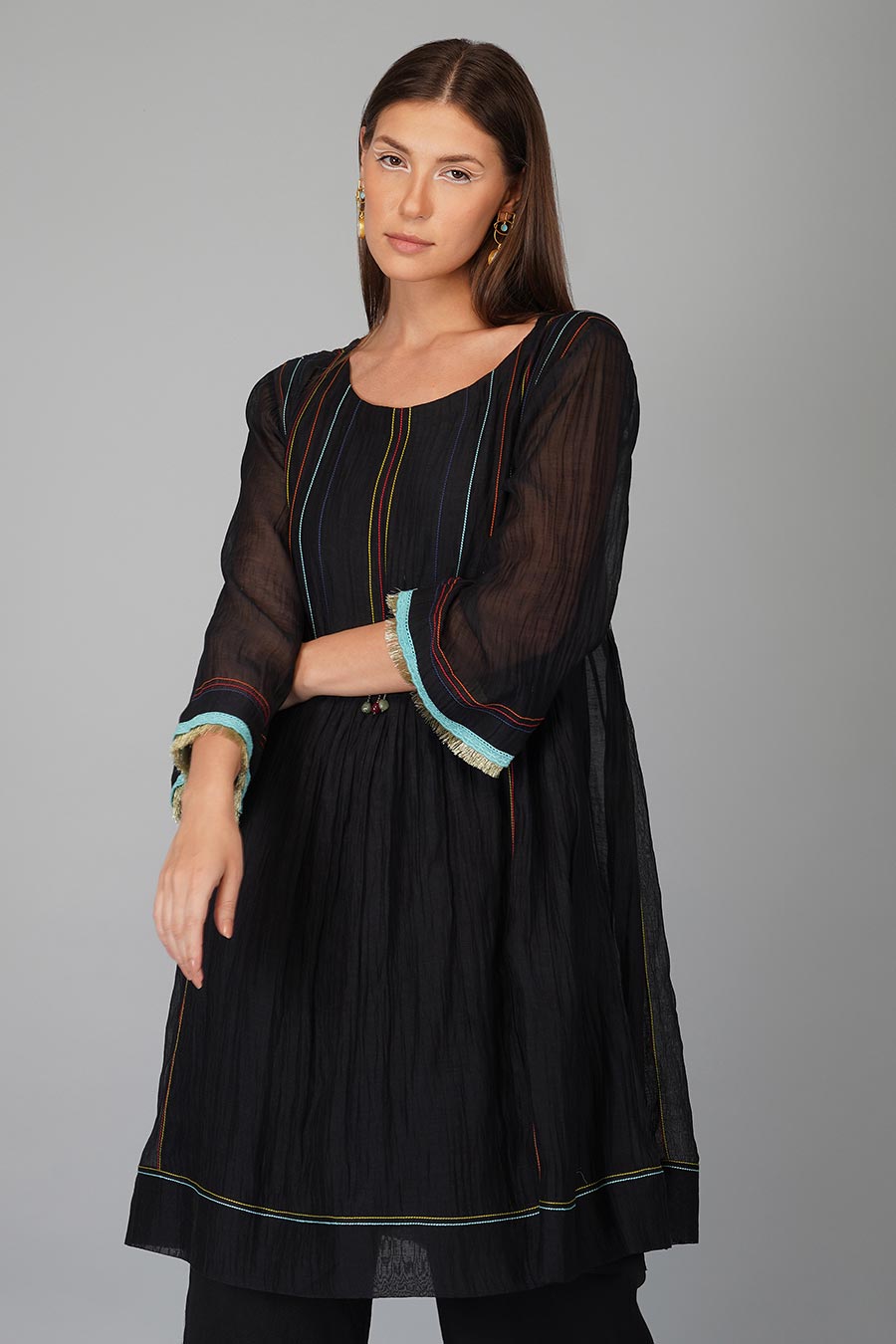 Black Pleated Kurta Set