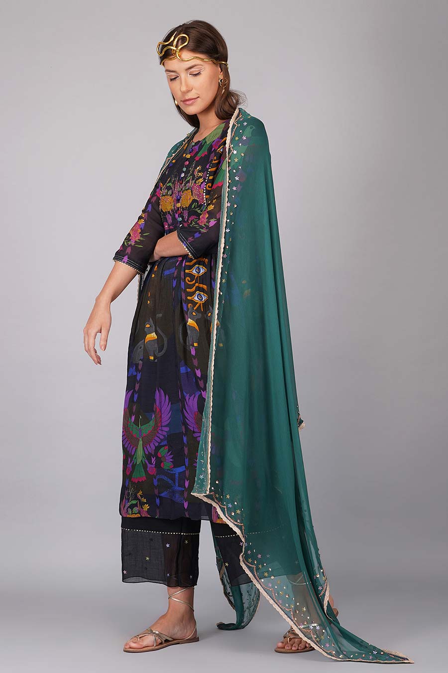Blue Printed Anarkali Set