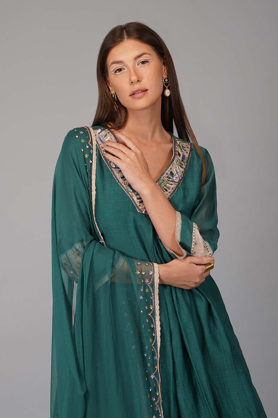 Green Sequin Work Kurta Set