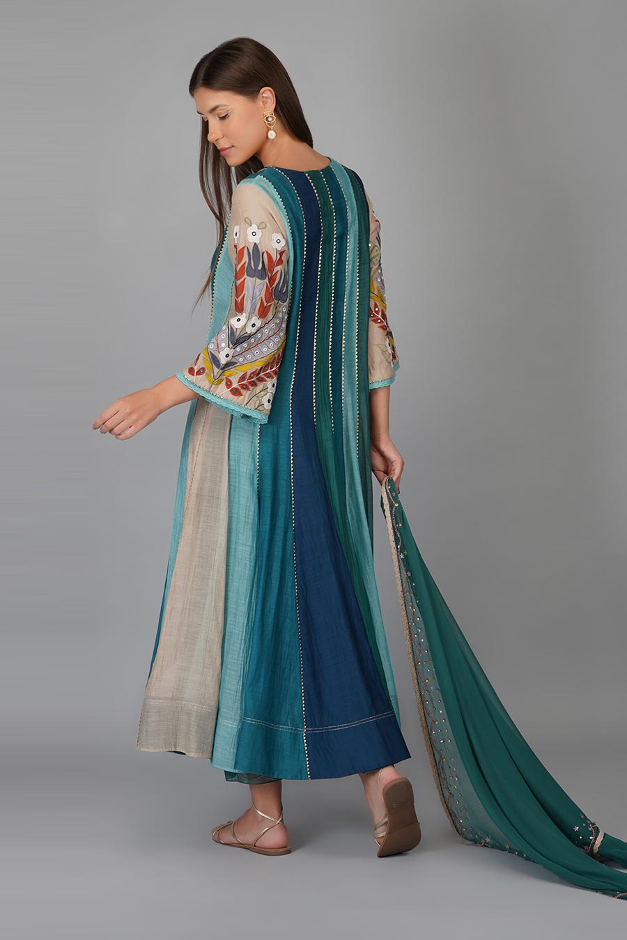 Multicolor Applique Sleeve Anarkali Set