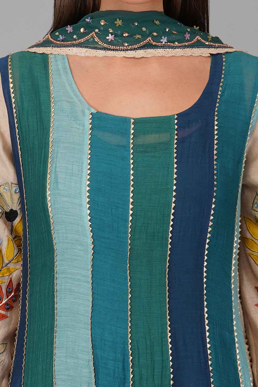 Multicolor Applique Sleeve Anarkali Set