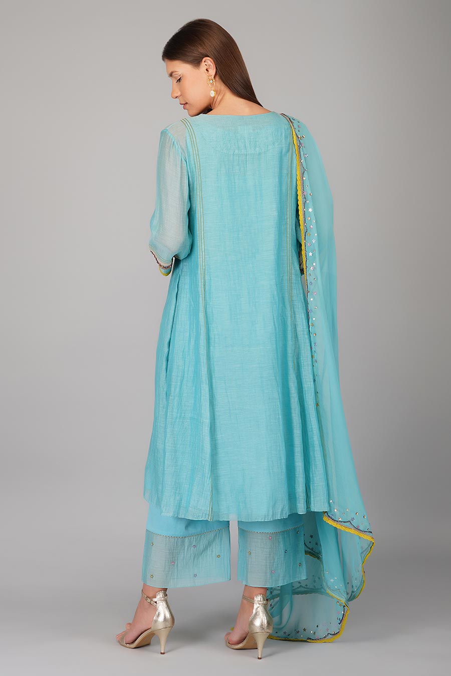 Turquoise Sequin Flower Kurta Set