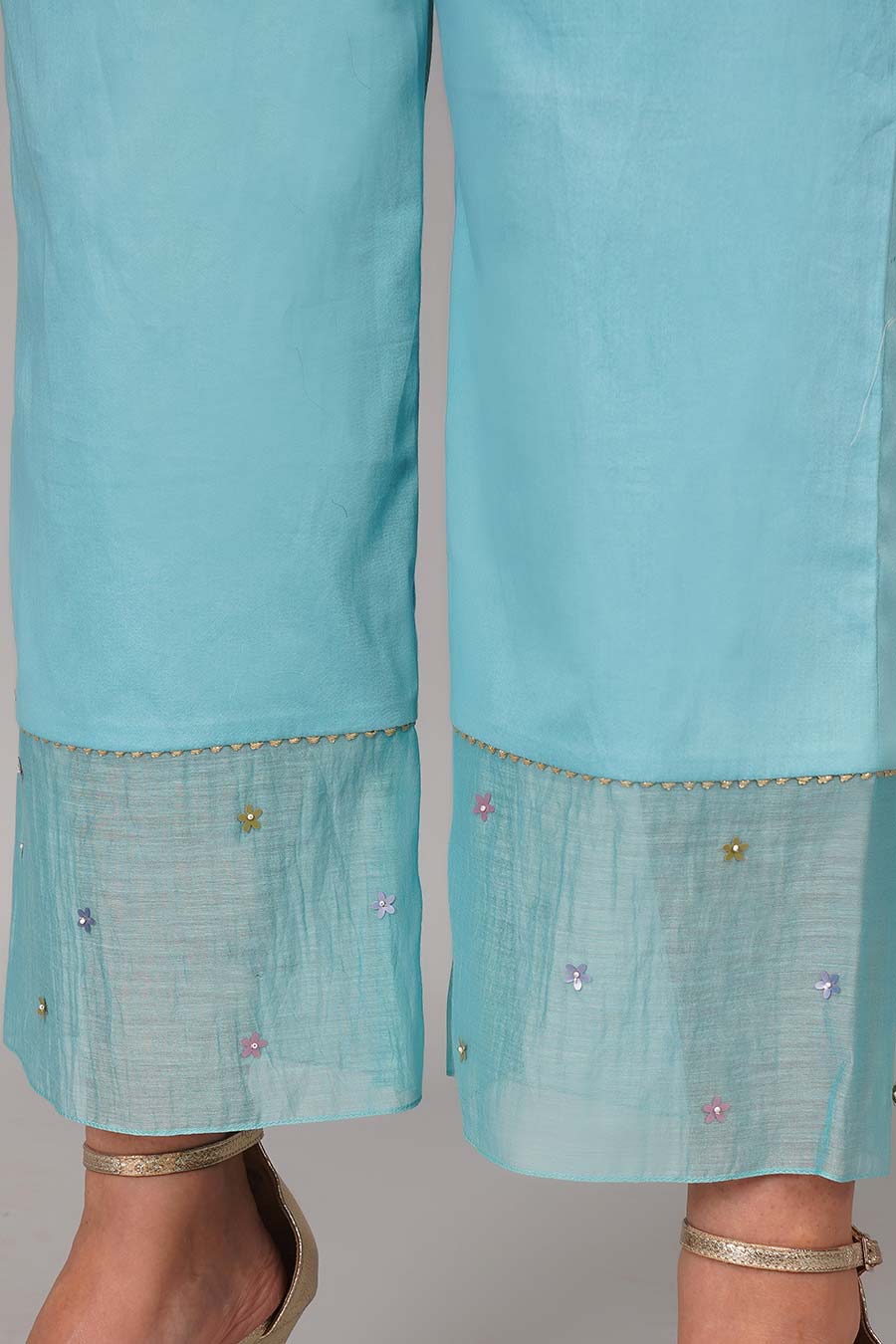 Turquoise Sequin Flower Kurta Set