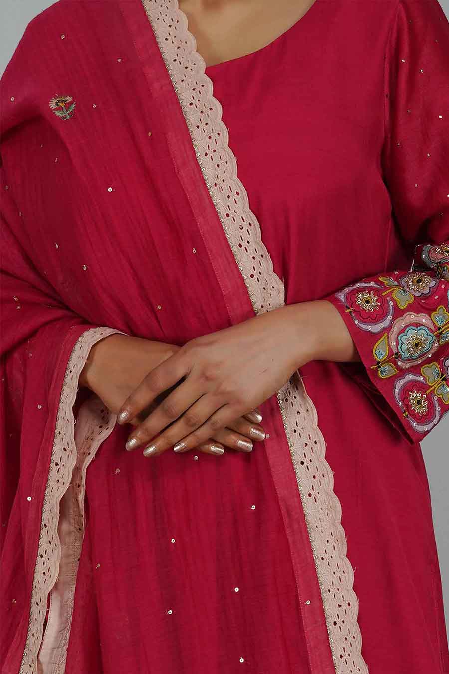 Suzani Flower Pink Kurta Set (Set of 3)