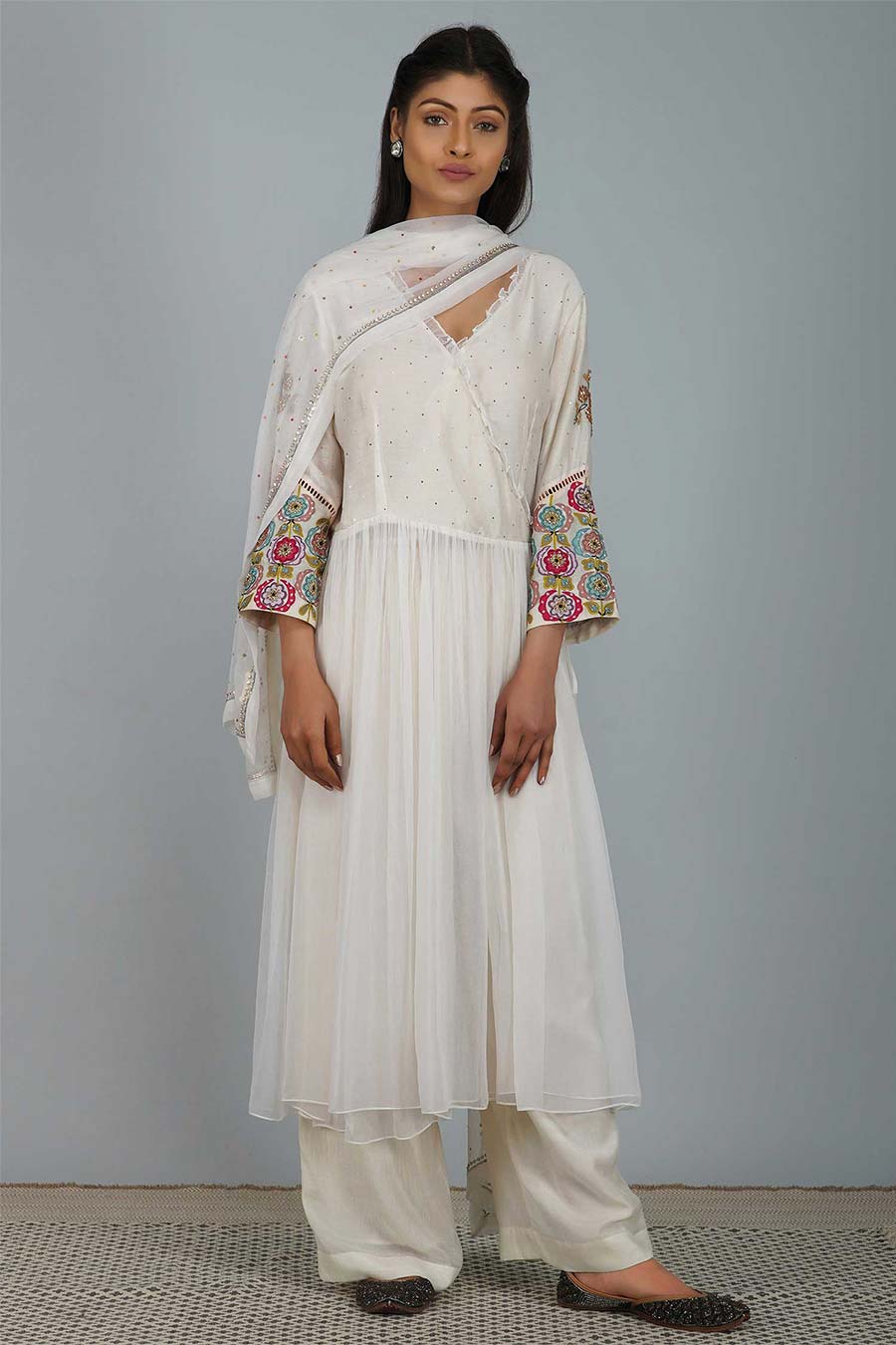 Suzani Flower Ivory Angrakha Set (Set of 3)