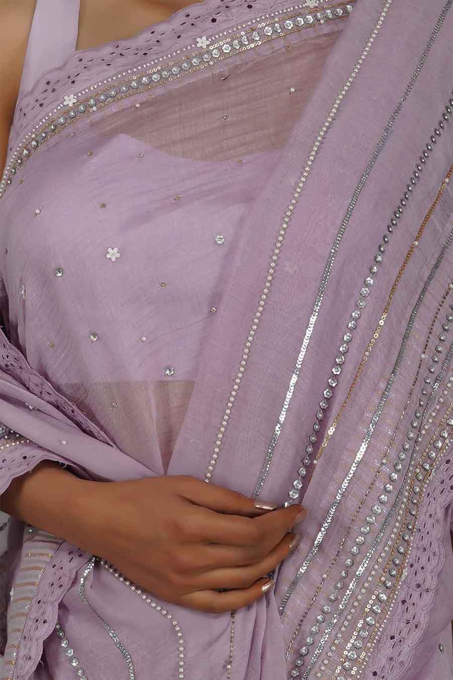 Flirty Sequins Lavender Saree Set