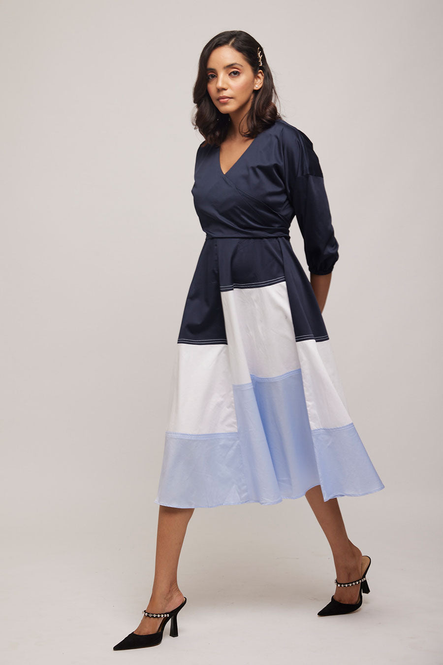 Balloon Tie Colour Block Illusion Dress