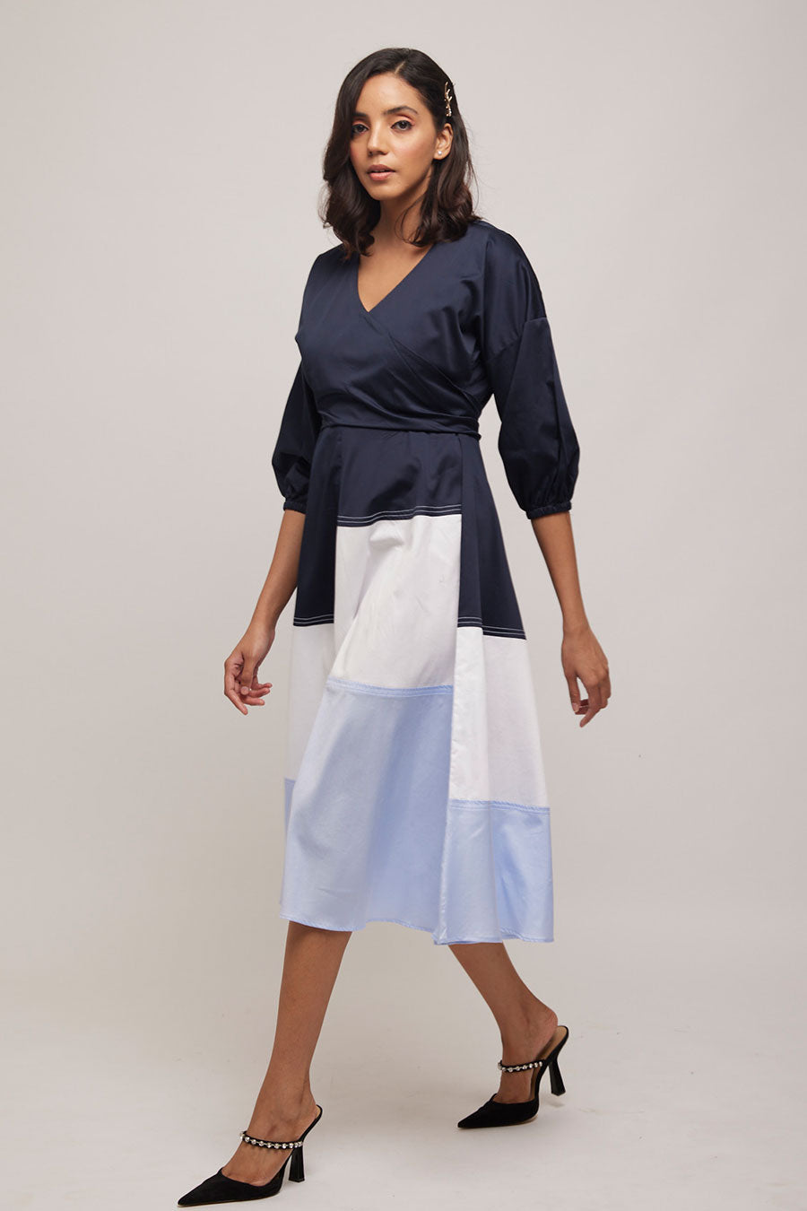 Balloon Tie Colour Block Illusion Dress