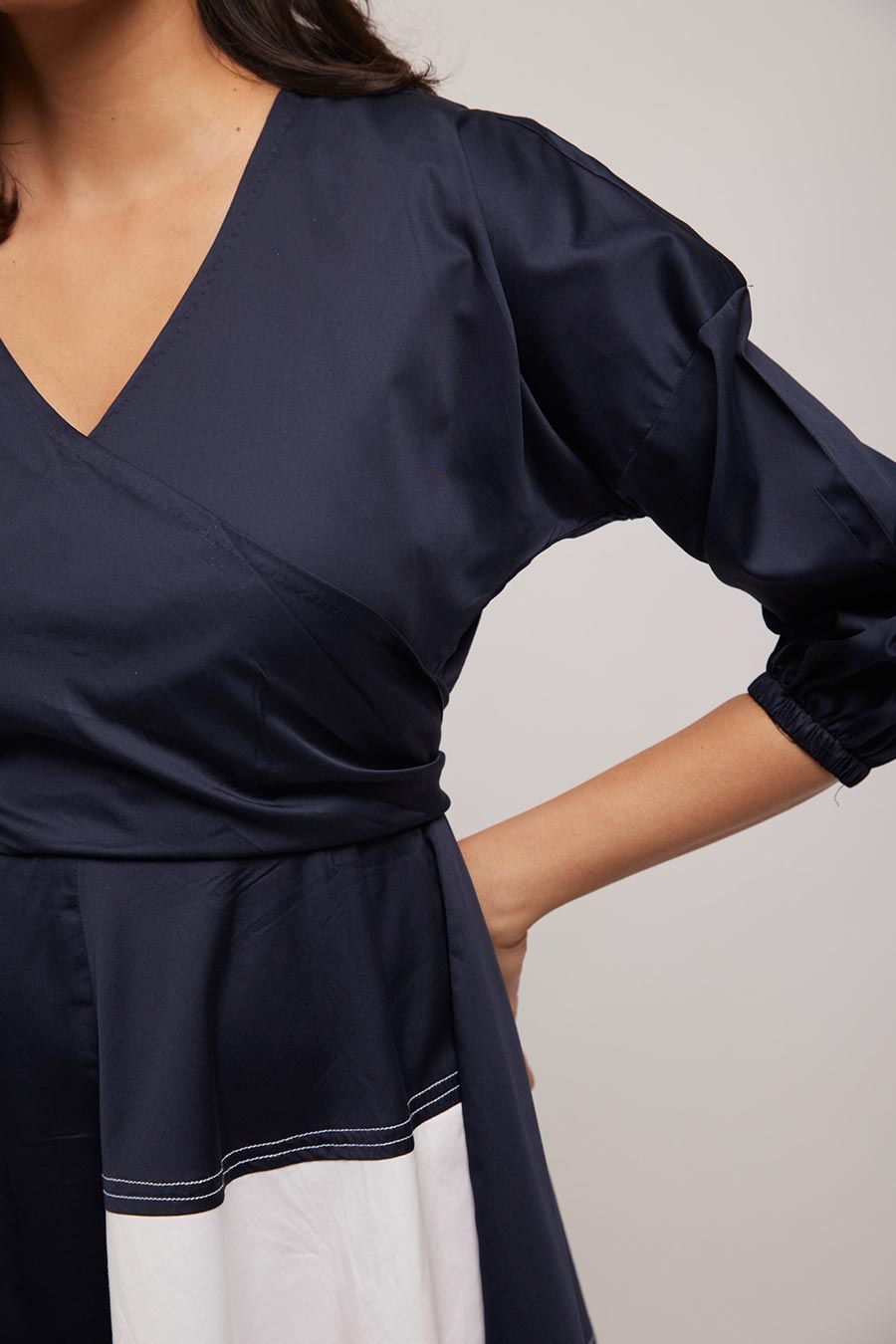 Balloon Tie Colour Block Illusion Dress