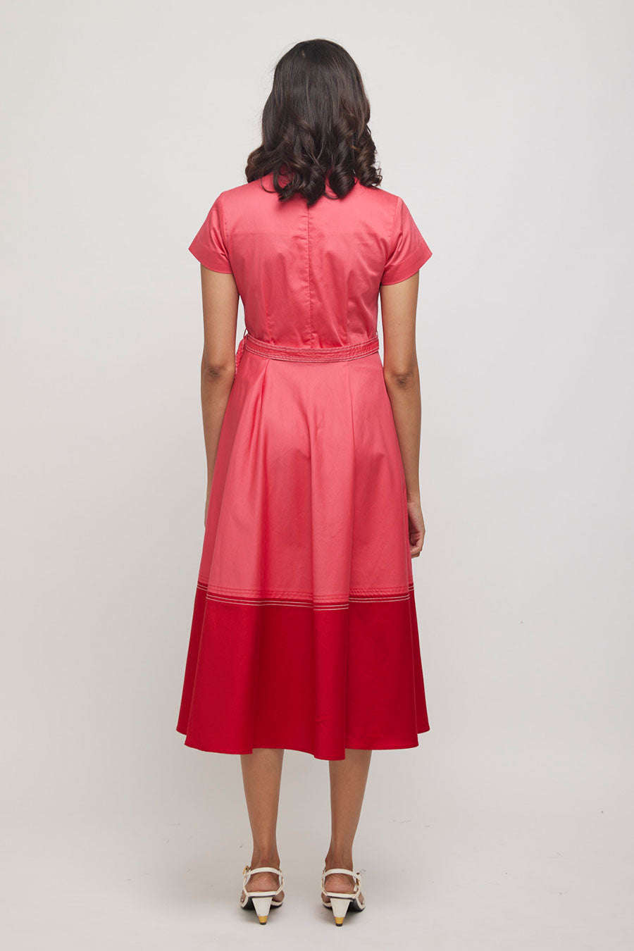 Pink Colour Block Dress with Belt