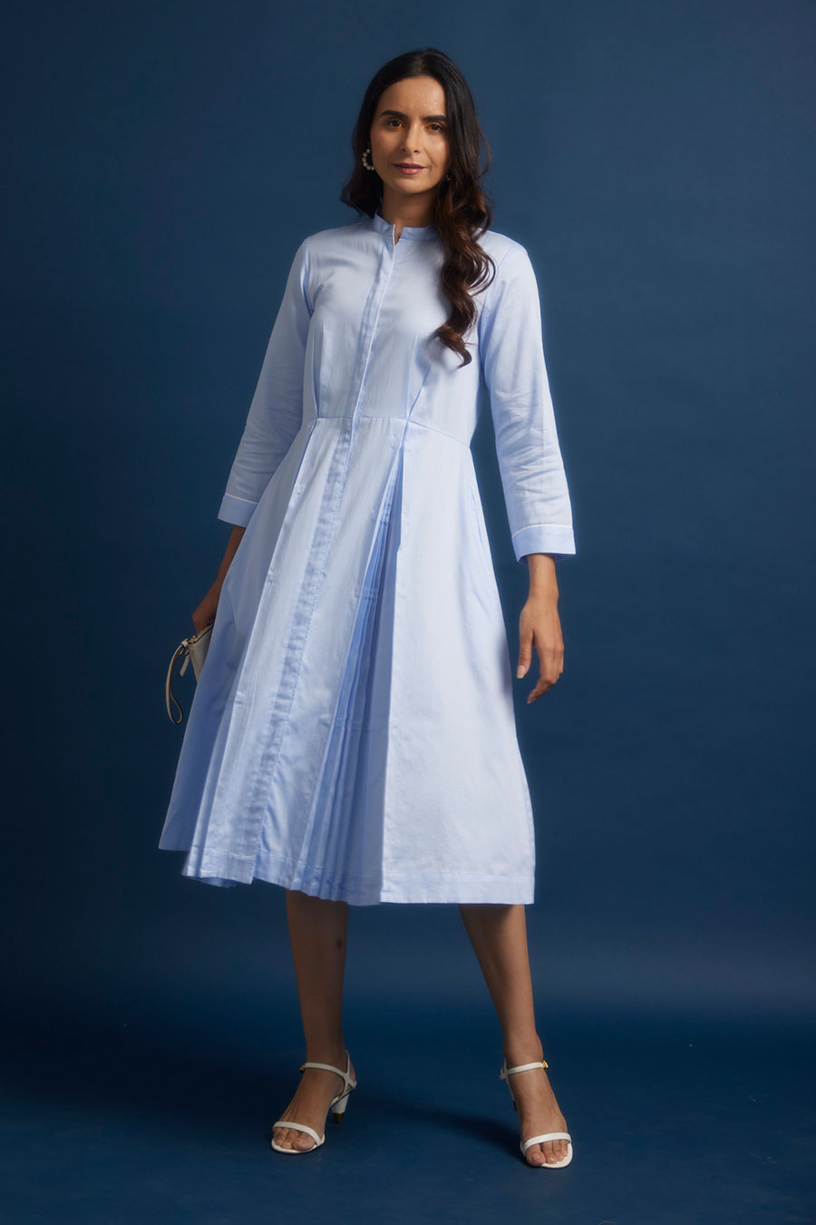 Baby Blue Pleated Shift Dress