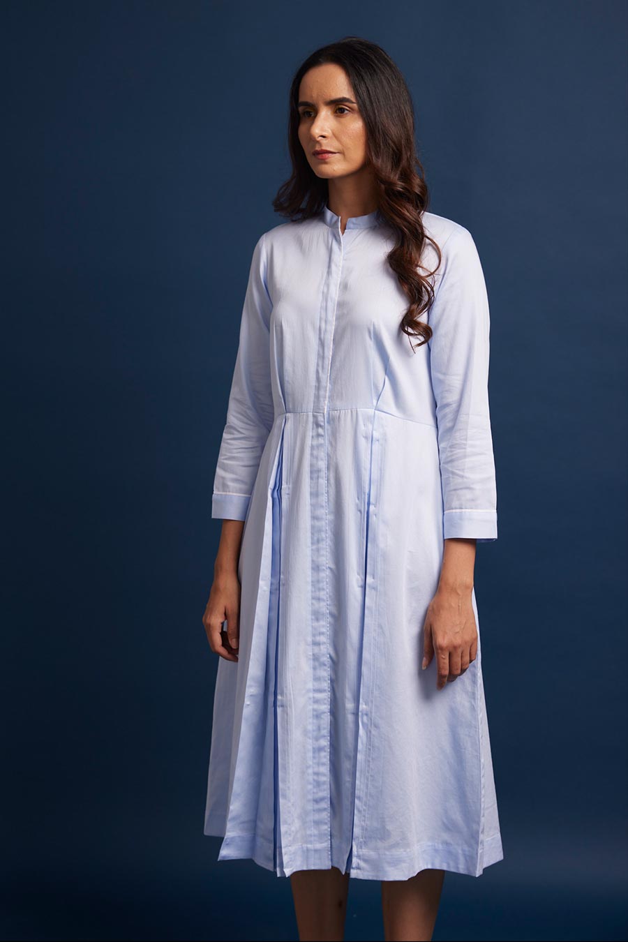 Baby Blue Pleated Shift Dress