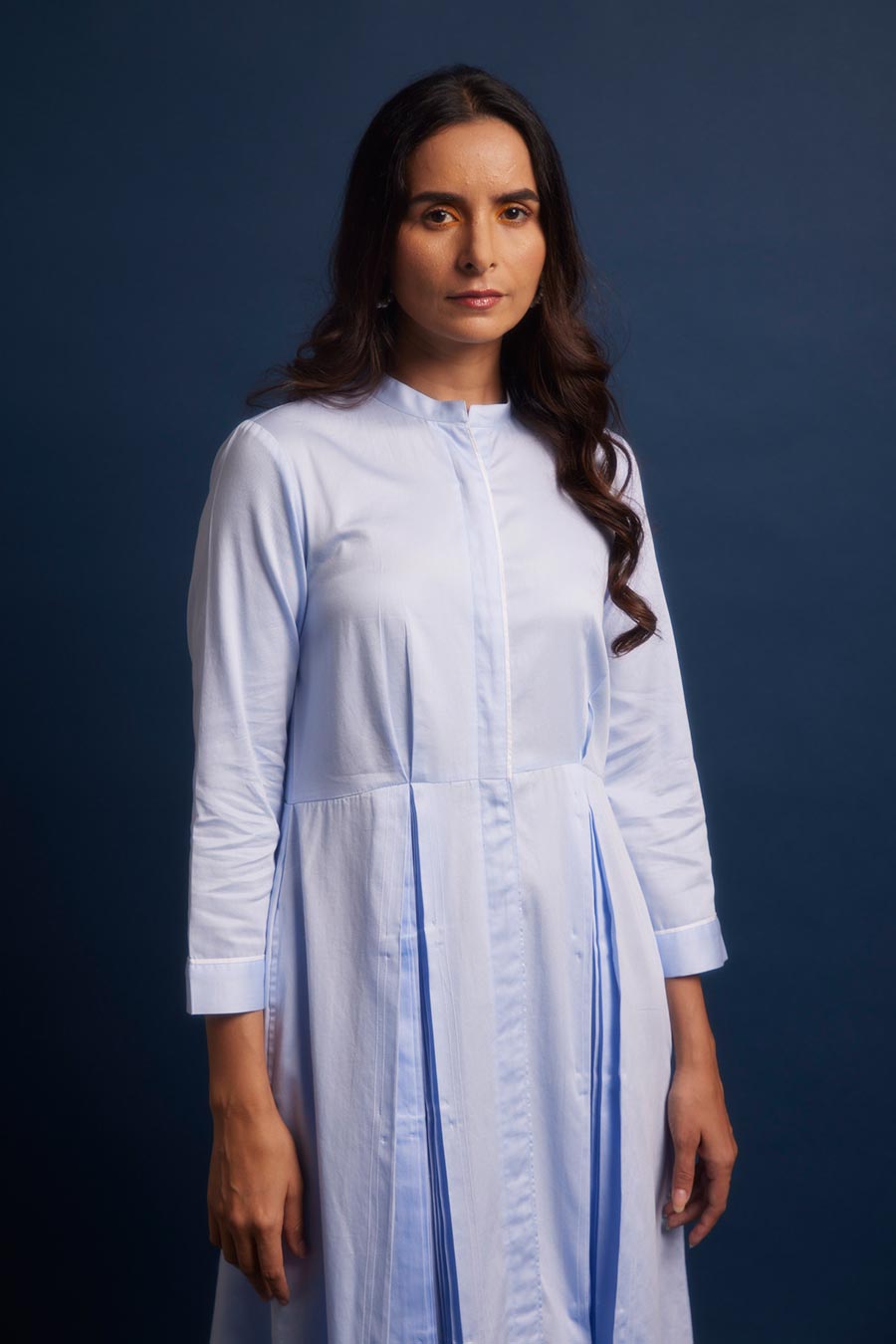 Baby Blue Pleated Shift Dress