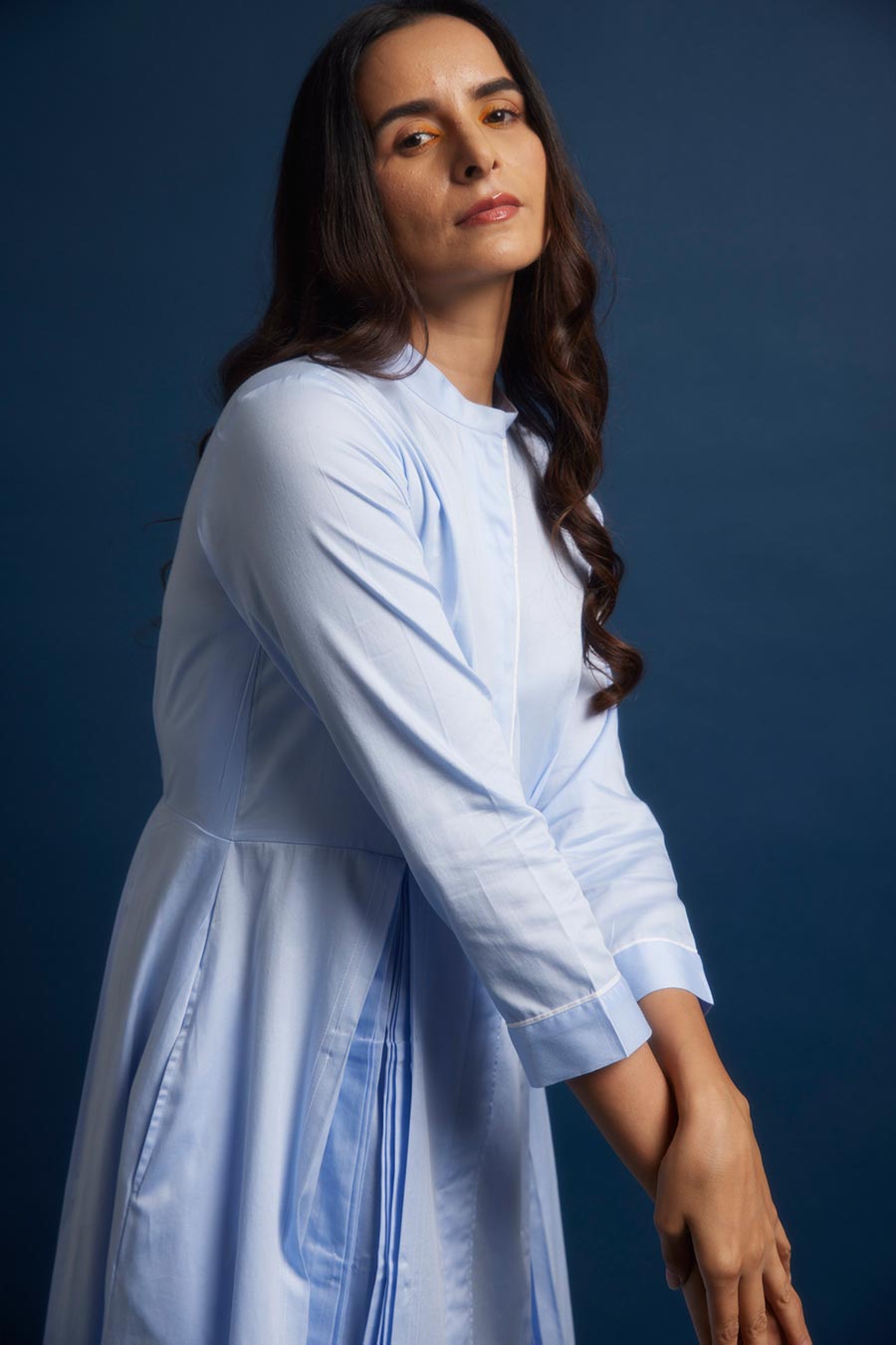 Baby Blue Pleated Shift Dress