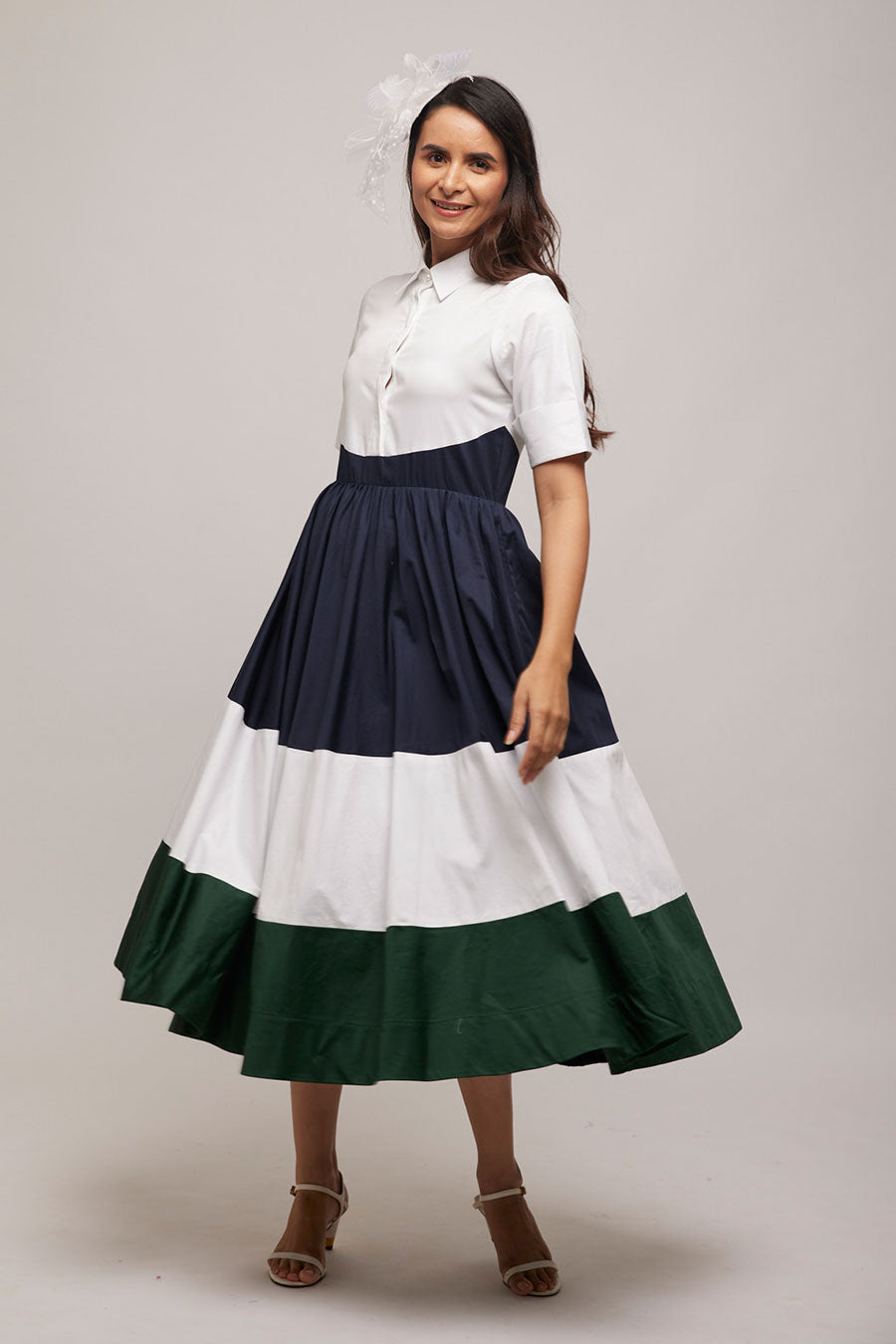 Flared Contrast Colour Block Dress