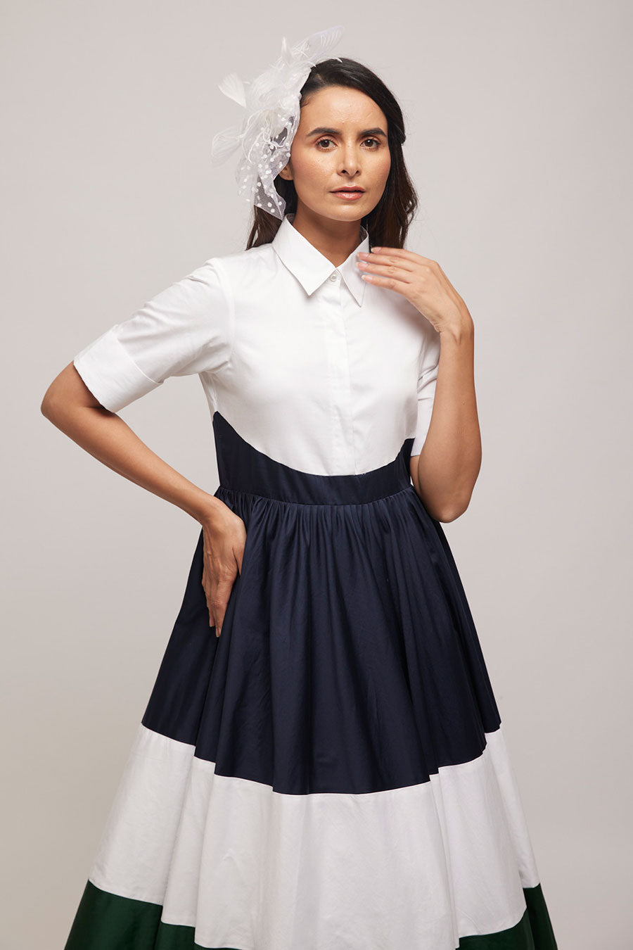 Flared Contrast Colour Block Dress