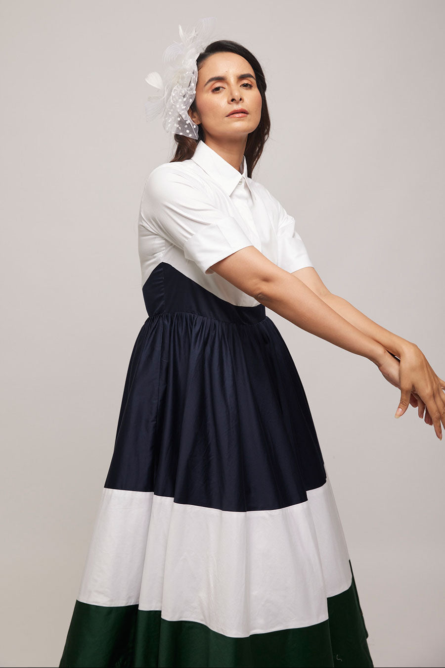 Flared Contrast Colour Block Dress