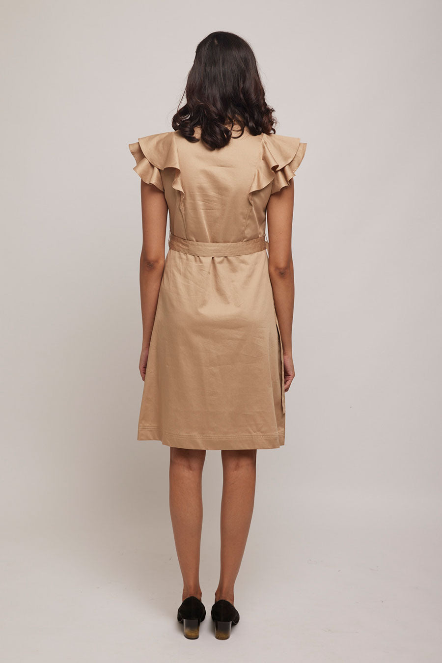 Gold Circular Flare Shirt Dress with Belt