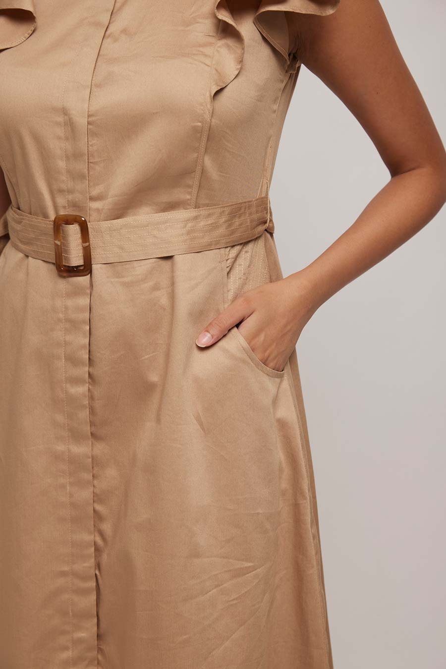 Gold Circular Flare Shirt Dress with Belt