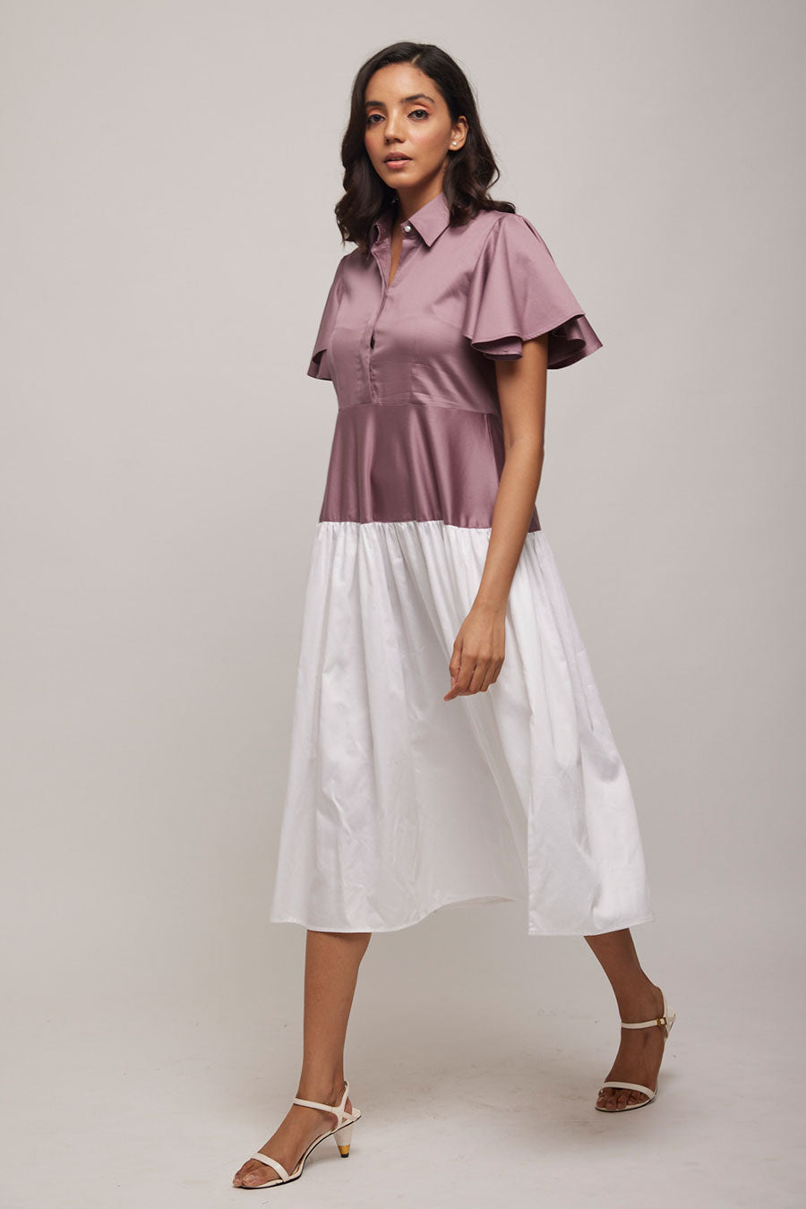 Purple & White Colour Block Dress