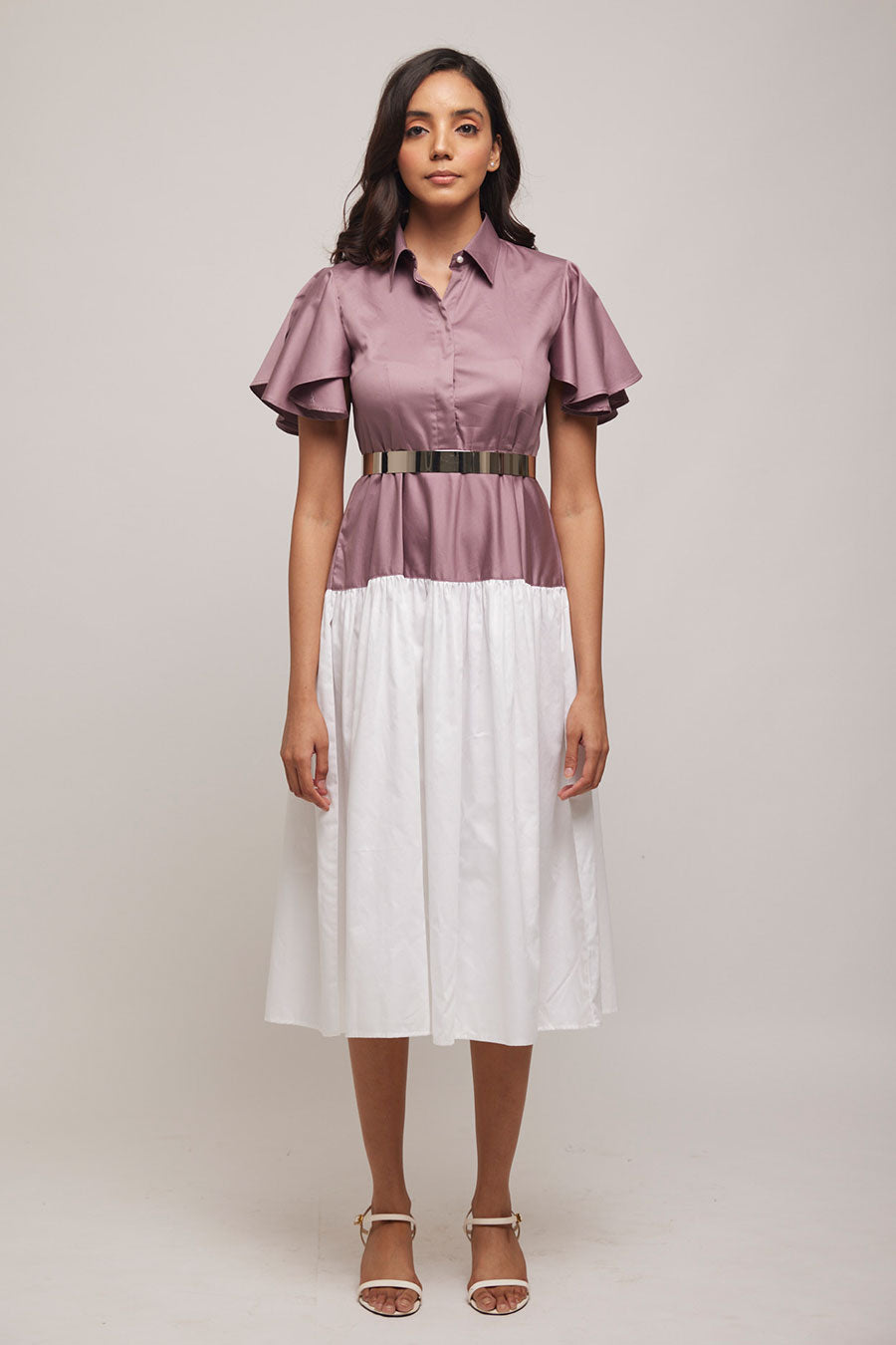 Purple & White Colour Block Dress
